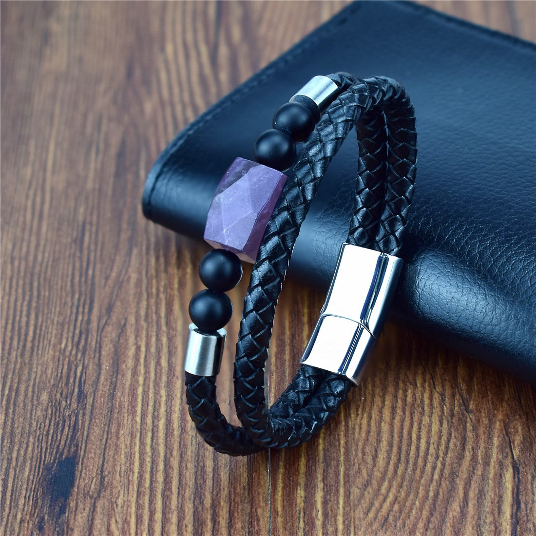 Mode Luxe Double Couches Bracelet En Cuir Veritable Hommes Bracelet En Pierre Naturelle Bracelet Femmes Hommes Bijoux Cadeau Pour Lui ALD-02 – Image 6