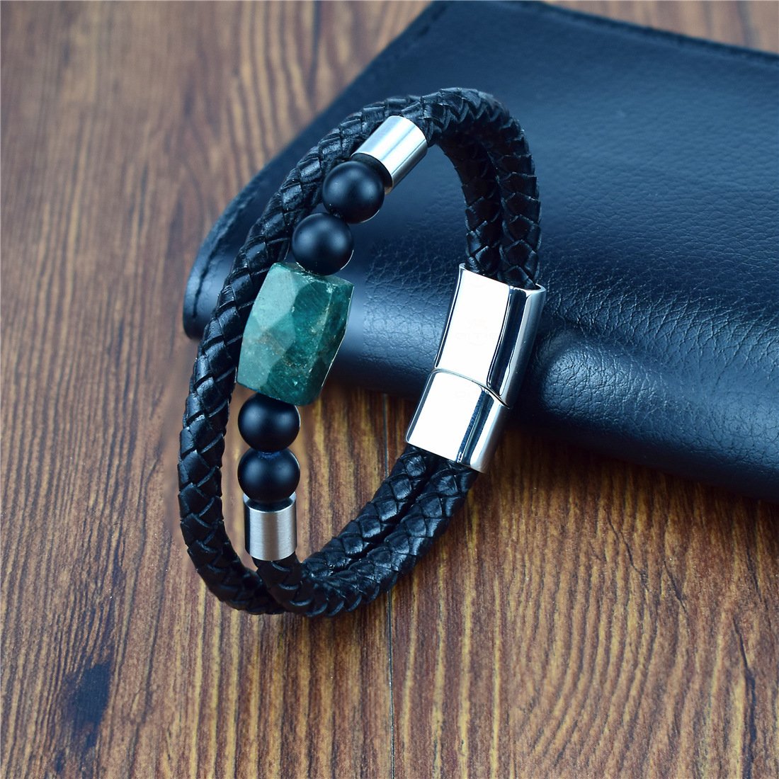 Mode Luxe Double Couches Bracelet En Cuir Veritable Hommes Bracelet En Pierre Naturelle Bracelet Femmes Hommes Bijoux Cadeau Pour Lui ALD-02 – Image 7