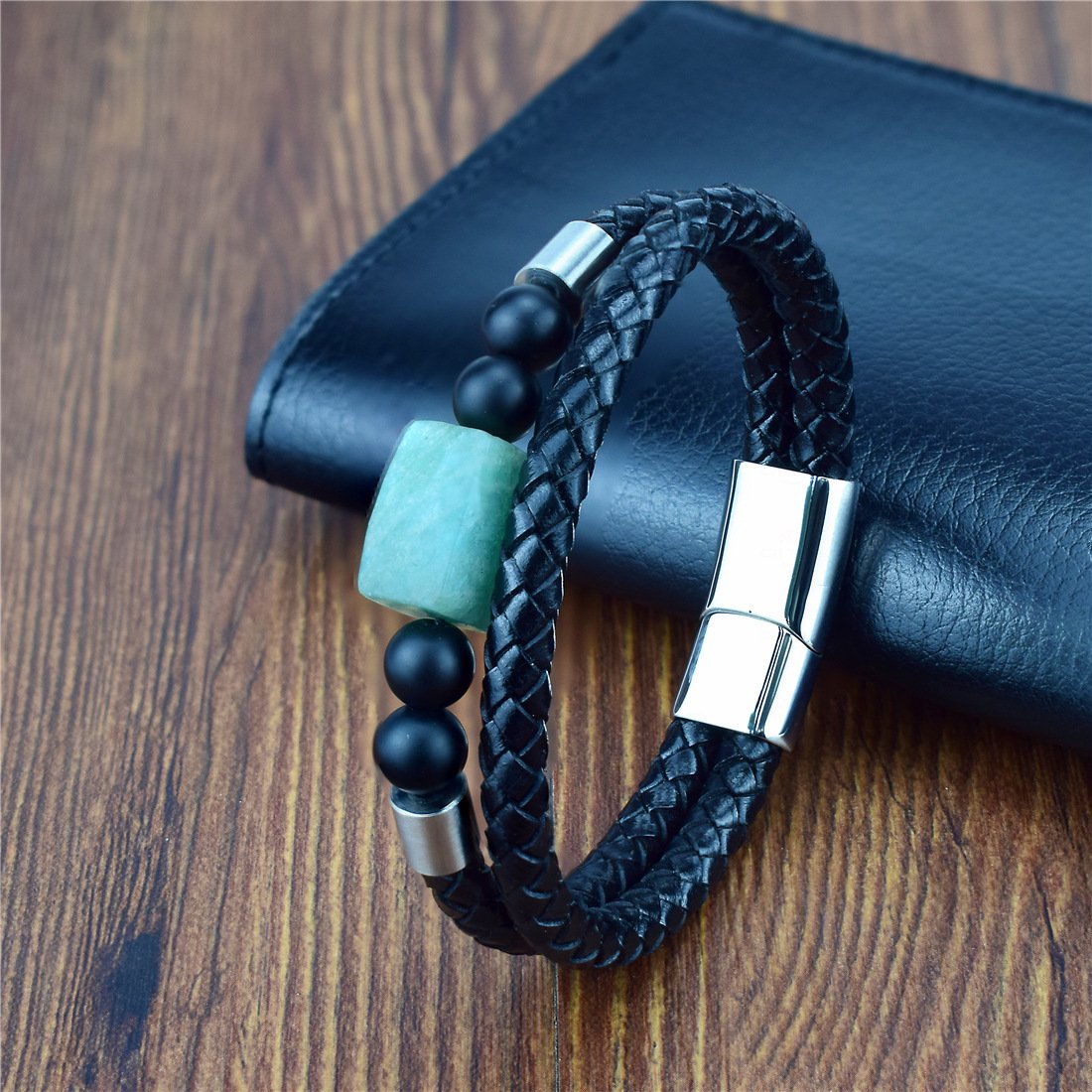 Mode Luxe Double Couches Bracelet En Cuir Veritable Hommes Bracelet En Pierre Naturelle Bracelet Femmes Hommes Bijoux Cadeau Pour Lui ALD-02 – Image 3